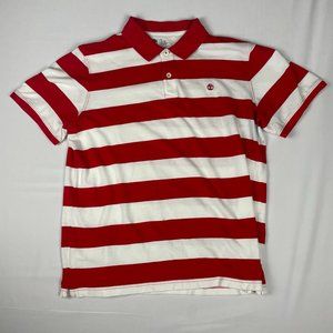 Timberland Men's Size XL Regular Fit Short Sleeve Logo Red White Striped Polo